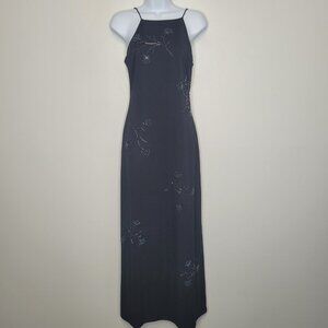 Vintage DE LARU Sheila Yen black beaded back lace up long dress size 7/8